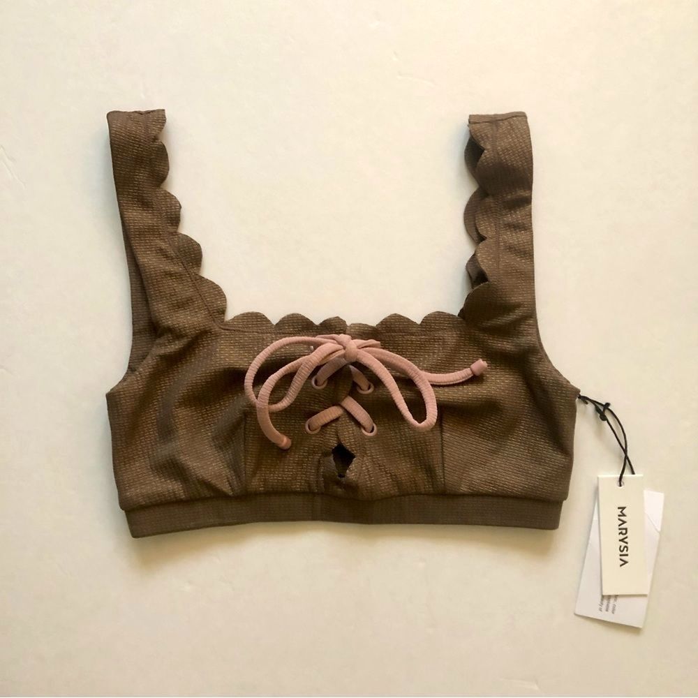Marysia Swim Palm Springs Bikini Tie Top Lace Up Metallic Brown NWT Size XS